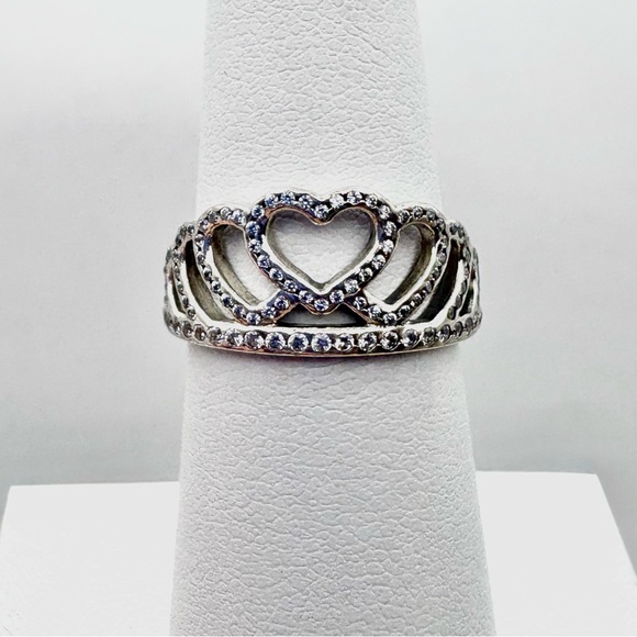 Pandora Hearts Tiara Sterling Silver & Clear Cubic Zirconia Ring Size 6 - Picture 1 of 6